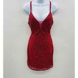 Primavera Womens Size 0 Sequin & Beaded Short Dress in Red Prom Homecoming $349